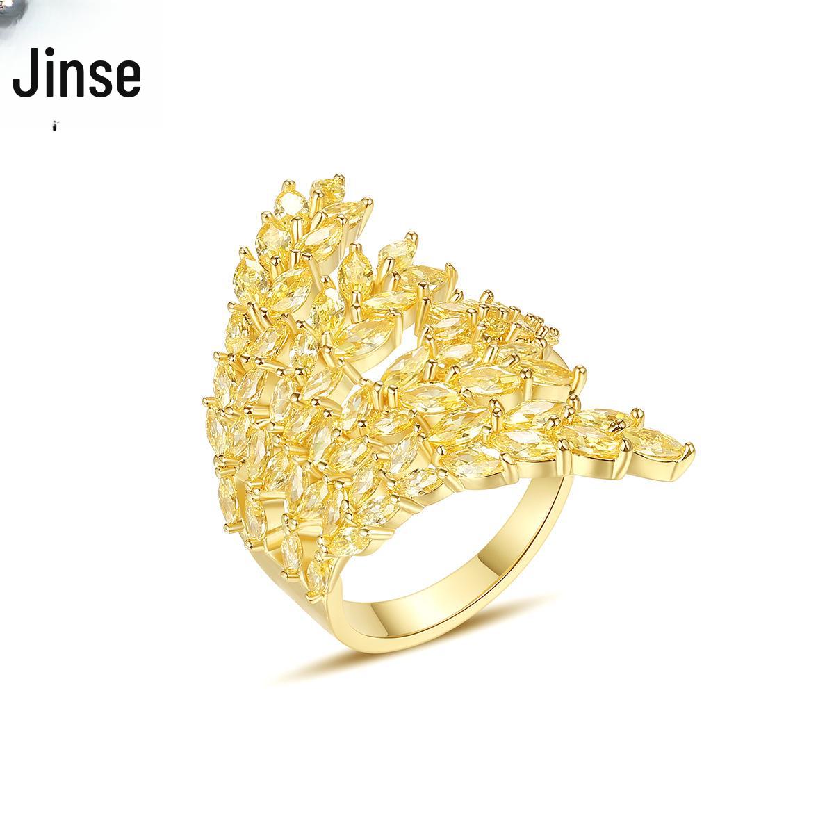 Jinse Golden Wheat Zircon Inlaid Copper Adjustable Ring - Elegant European & American Jewelry for Women Adjustable Open
Jinse Golden Wheat Zircon Inlaid Copper Adjustable Ring - Elegant European & American Jewelry for Women Adjustable Open