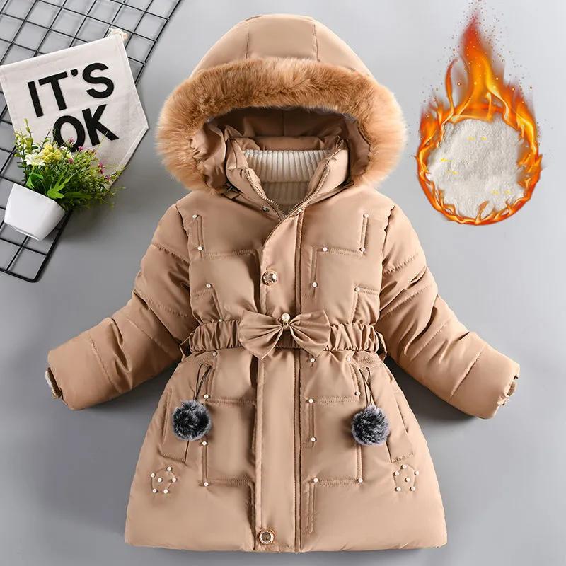 Зимняя теплая куртка для девочек, толстая, со съемным капюшоном, плюшевым воротником и стеганой подкладкой, для детей, подарок на день рождения 120