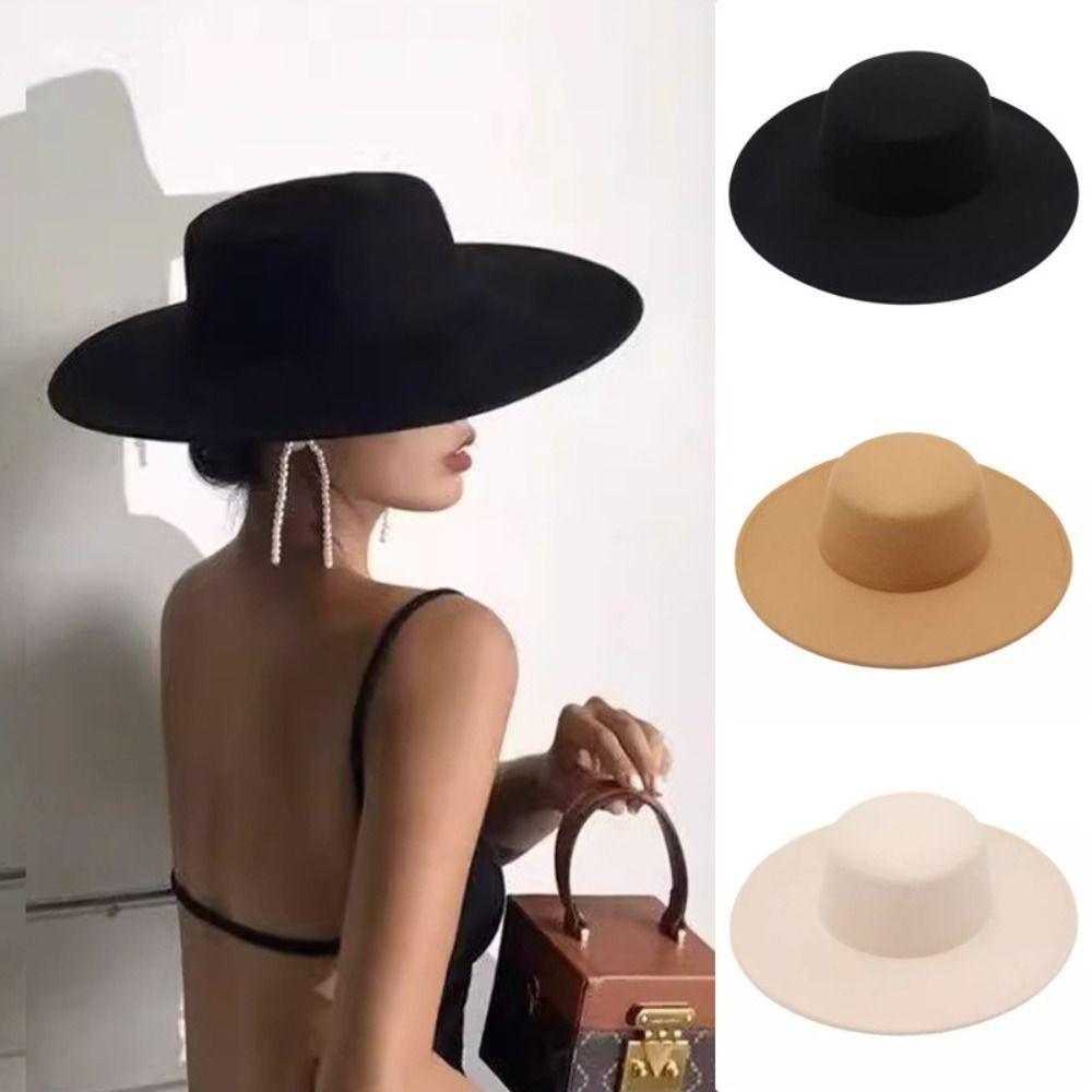 Hepburn Style Felt Hat Wide Brim Flat-top Cap Elegant Women Flatcap Gentleman Camel-5 cm
Hepburn Style Felt Hat Wide Brim Flat-top Cap Elegant Women Flatcap Gentleman Camel-5 cm