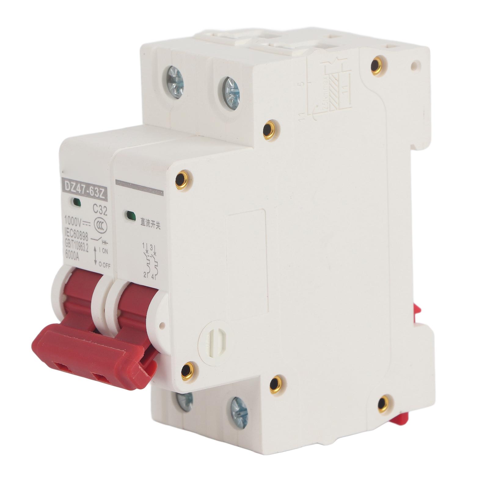 DC Miniature Circuit Breaker 2P Solar PV System Isolator DIN Rail Mount 1000V 32A DZ47‑63Z C32
DC Miniature Circuit Breaker 2P Solar PV System Isolator DIN Rail Mount 1000V 32A DZ47‑63Z C32