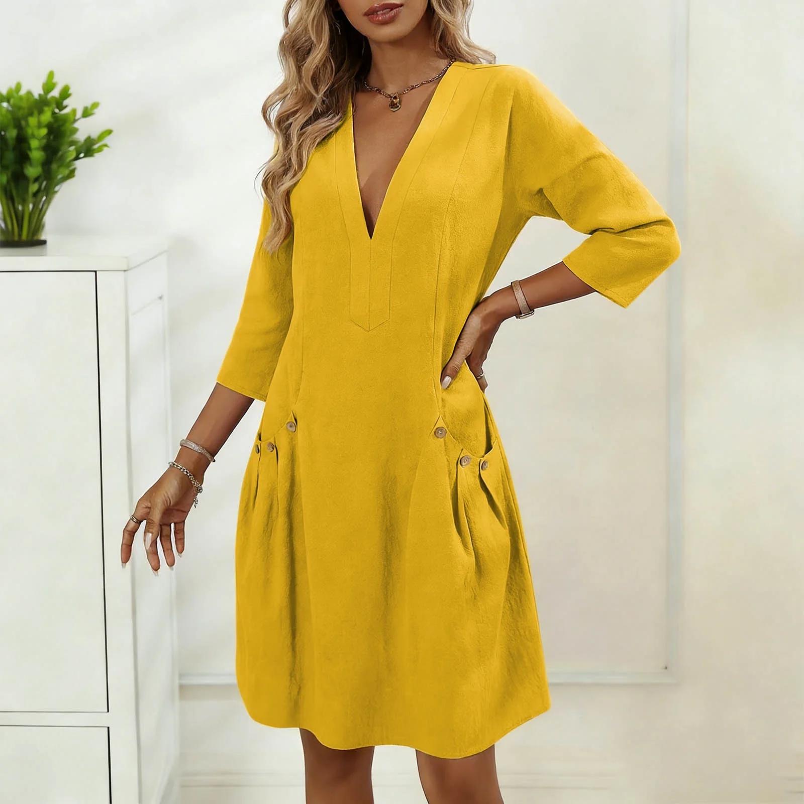 Women’s Fashion Casual Plain-Coloured Cotton-Linen V-Neck Button-Up Three-Quarter Sleeve Dress With Side Pockets XL
Women’s Fashion Casual Plain-Coloured Cotton-Linen V-Neck Button-Up Three-Quarter Sleeve Dress With Side Pockets XL