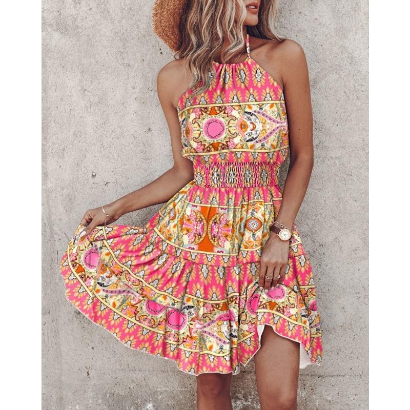 women s Halter Neck Sleeveless Paisley Floral Print Smocked Waist Ruffle Hem Mini Summer Dress 2XL рожевий
women s Halter Neck Sleeveless Paisley Floral Print Smocked Waist Ruffle Hem Mini Summer Dress 2XL рожевий