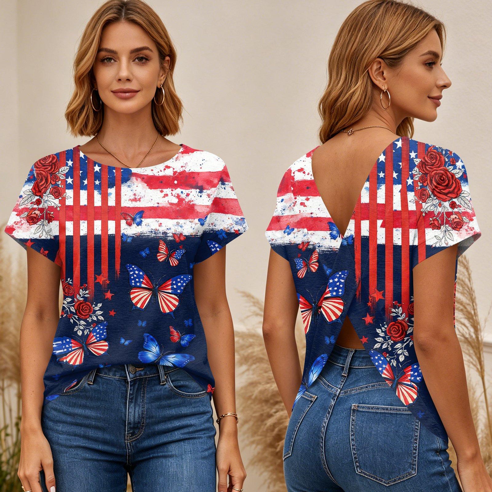 Women Short Sleeve Cross Back Top Independence Day Print T Shirt Casual Summer Blouse Lightweight Breathable Fabric L синий
Women Short Sleeve Cross Back Top Independence Day Print T Shirt Casual Summer Blouse Lightweight Breathable Fabric L синий