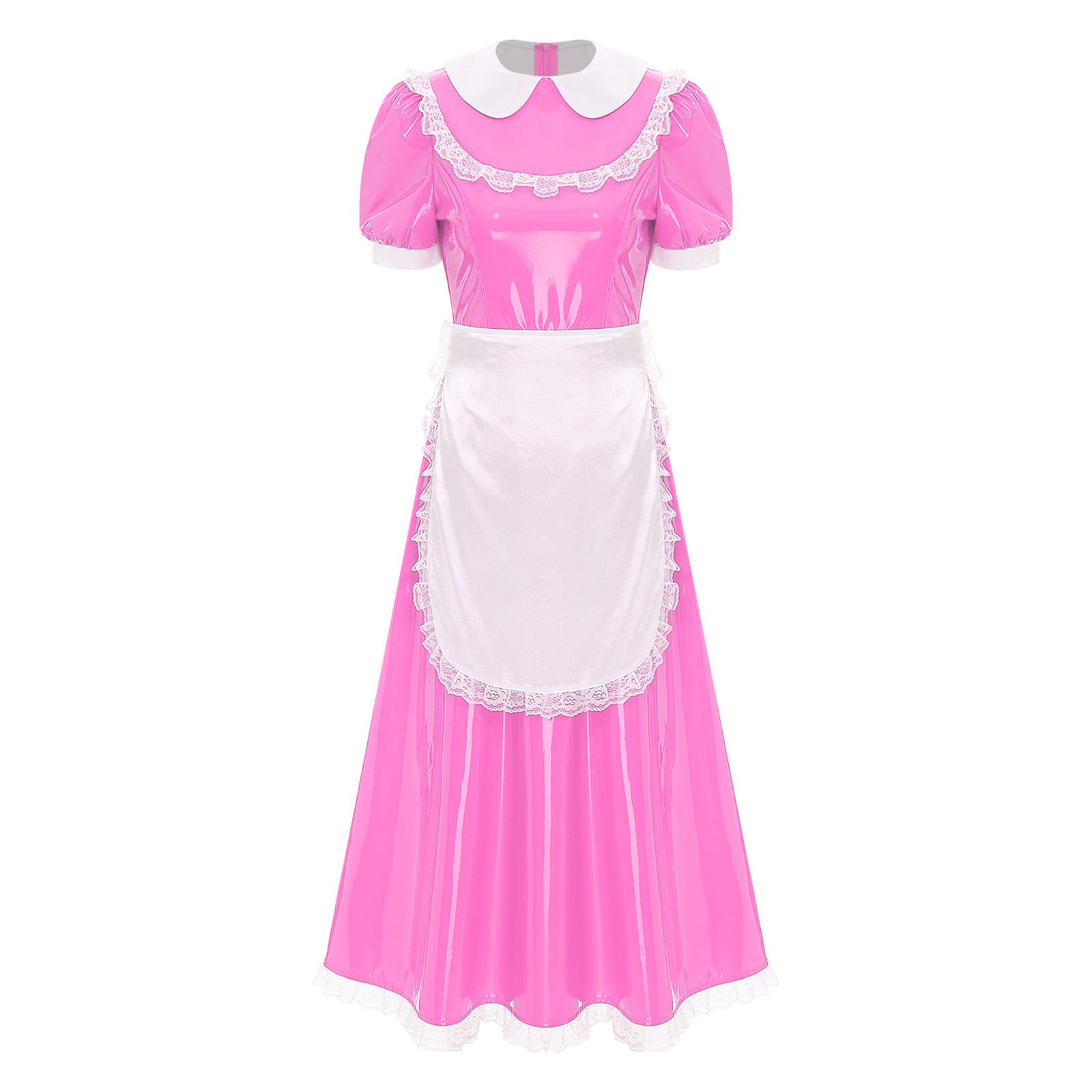 Women French Maid Dress Satin Lapel Collar Lace Trim Short Sleeve Wet Look PU Maxi Apron Costume S рожевий
Women French Maid Dress Satin Lapel Collar Lace Trim Short Sleeve Wet Look PU Maxi Apron Costume S рожевий