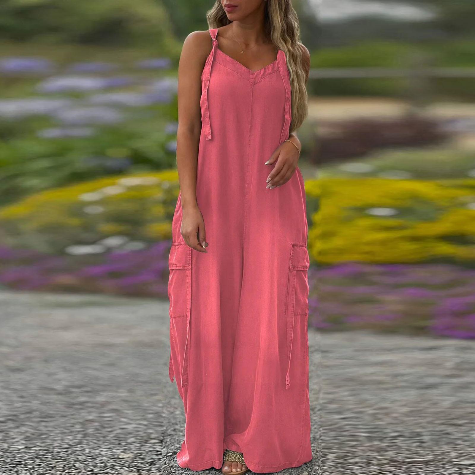 Женский модный повседневный свободный однотонный комбинезон с карманами и V-образным вырезом XXL розовый
Женский модный повседневный свободный однотонный комбинезон с карманами и V-образным вырезом XXL розовый