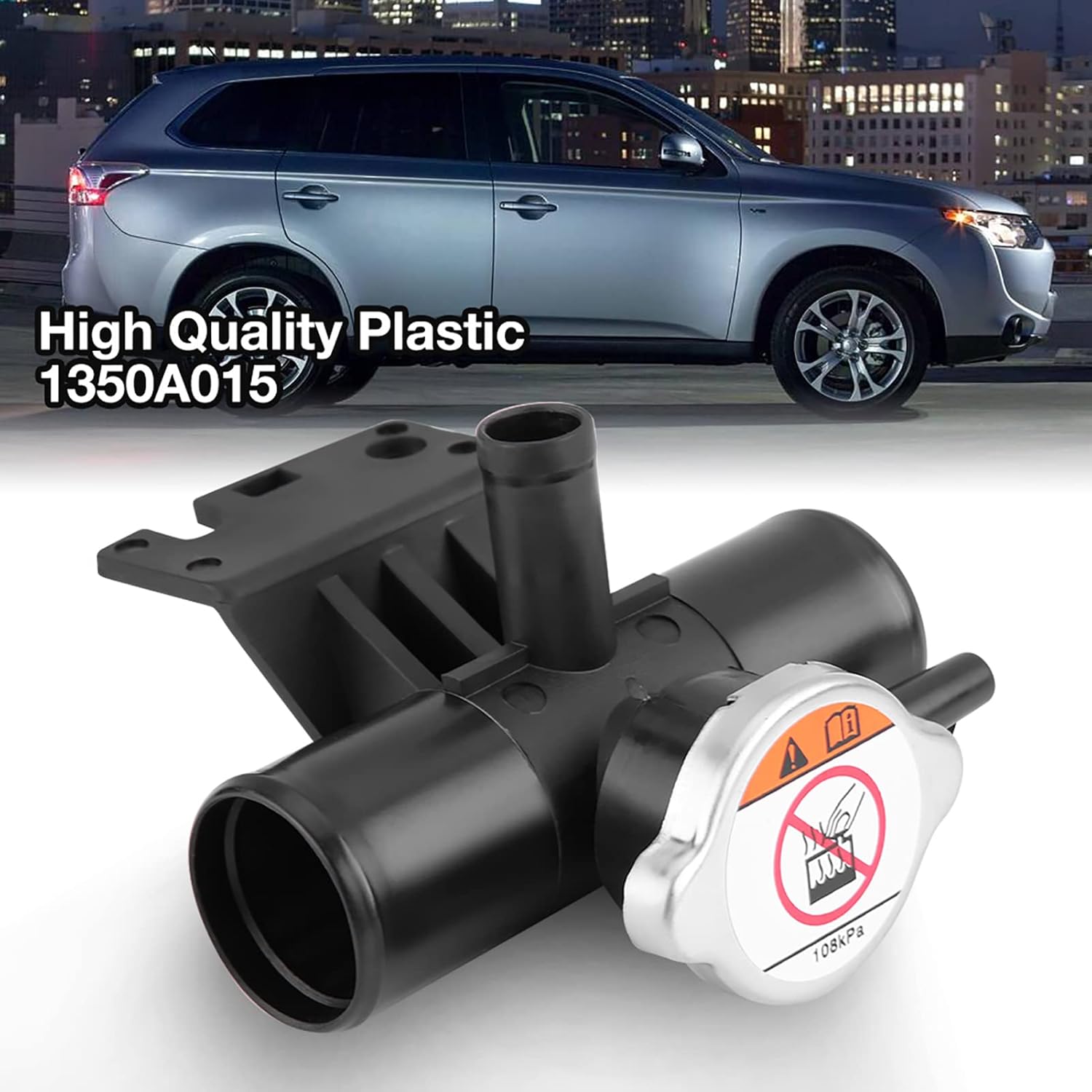 Radiator Coolant Filler Neck 1350A015 for 2008-2015 Mitsubishi Lancer Outlander, Black Plastic, Direct Replacement
Radiator Coolant Filler Neck 1350A015 for 2008-2015 Mitsubishi Lancer Outlander, Black Plastic, Direct Replacement