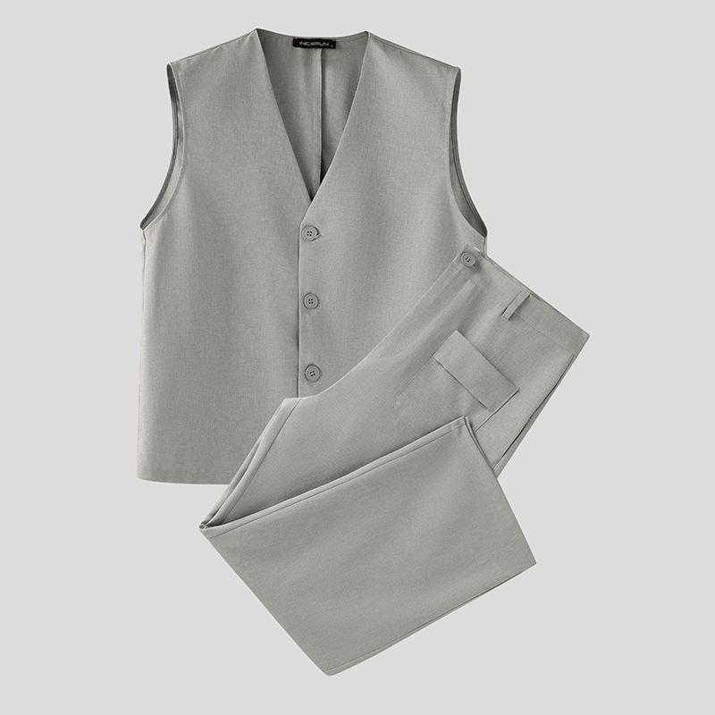 INCERUN Мужской безрукавный жилет с V-образным вырезом на пуговицах и комплекты нарядов с длинными брюками 5XL серый
INCERUN Мужской безрукавный жилет с V-образным вырезом на пуговицах и комплекты нарядов с длинными брюками 5XL серый