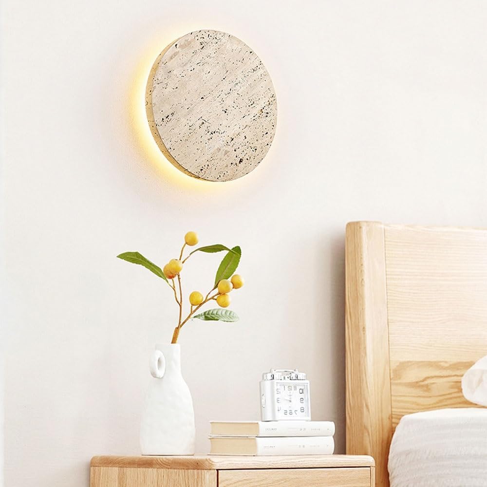 Modern Round Travertine Wall Sconce, Natural Stone Wall Light Fixture, LED Wall Lamp with Warm White Glow, Indoor Wall Lighting for Bedroom, Living 11.8in
Modern Round Travertine Wall Sconce, Natural Stone Wall Light Fixture, LED Wall Lamp with Warm White Glow, Indoor Wall Lighting for Bedroom, Living 11.8in