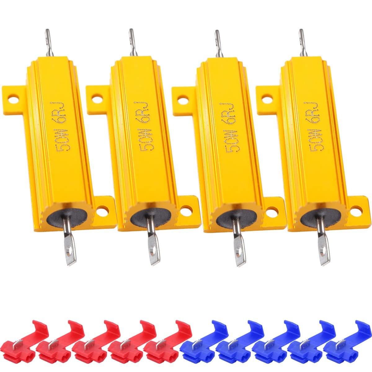 Xiatiaosann 50W 6 Ohm LED Load Resistor, 4 Resistors for LED Turn Signal Lights/DRL (Fix Hyperslash Alarm Canceller) with 10 Quick Wire Clips
Xiatiaosann 50W 6 Ohm LED Load Resistor, 4 Resistors for LED Turn Signal Lights/DRL (Fix Hyperslash Alarm Canceller) with 10 Quick Wire Clips
