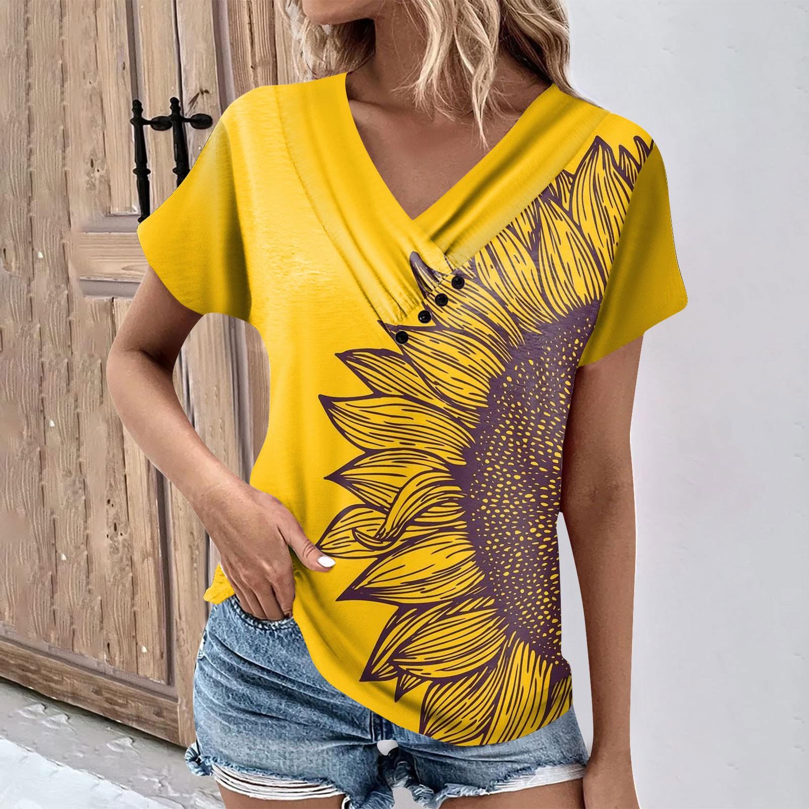 Женская модная футболка с принтом подсолнечника, плиссированный топ на пуговицах с v-образным вырезом и короткими рукавами XXL жёлтый
Женская модная футболка с принтом подсолнечника, плиссированный топ на пуговицах с v-образным вырезом и короткими рукавами XXL жёлтый