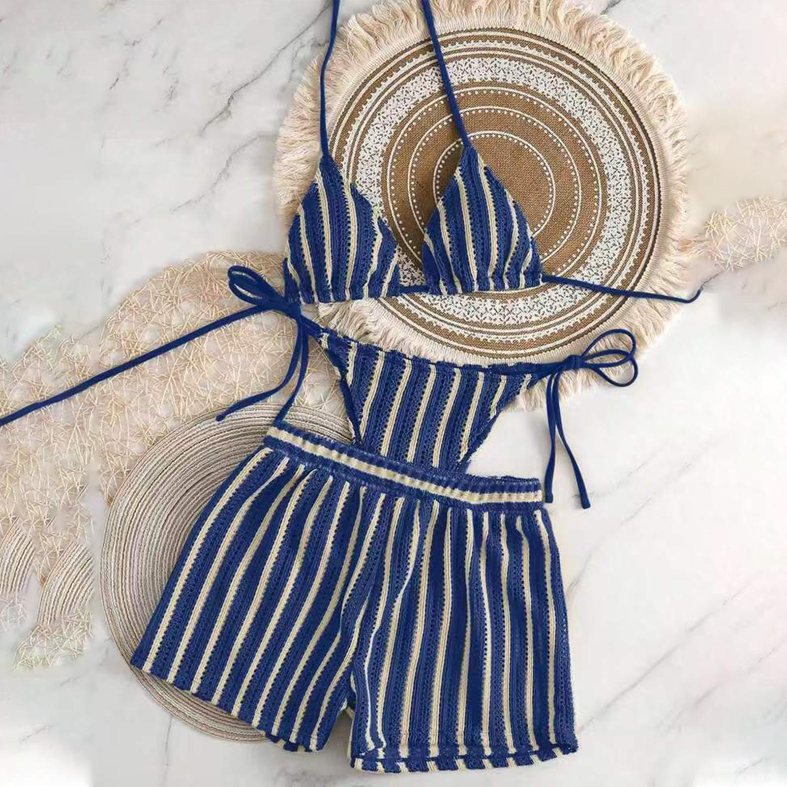 Women Lounge Striped Shorts Set Knit Pajama Bottoms Bralette Sleepwear Two Piece Set S Темно-синій
Women Lounge Striped Shorts Set Knit Pajama Bottoms Bralette Sleepwear Two Piece Set S Темно-синій