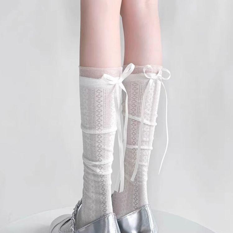 Japanese-Style Bowknot Streamer White Calf Socks | Sweet Ballet-Style Slouch Socks with Hollow Lace Ruffle - Thin Knee-High чёрный
Japanese-Style Bowknot Streamer White Calf Socks | Sweet Ballet-Style Slouch Socks with Hollow Lace Ruffle - Thin Knee-High чёрный
