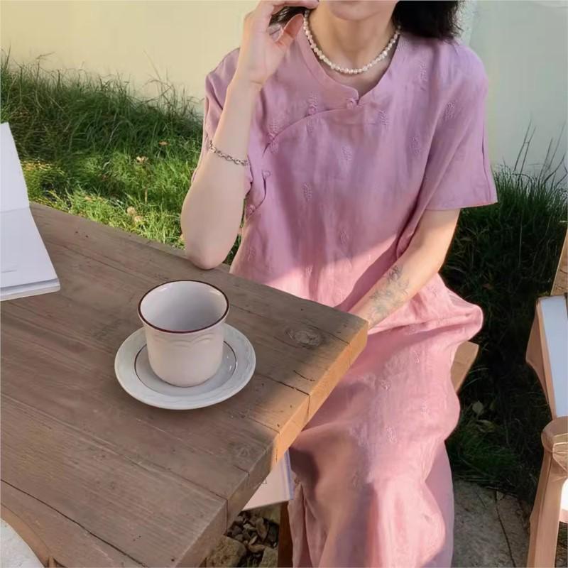 Johnature Woman Summer Embroidery Vintage Chinese Style Dress Retro Short Sleeves Casual Solid Color Dress
Johnature Woman Summer Embroidery Vintage Chinese Style Dress Retro Short Sleeves Casual Solid Color Dress