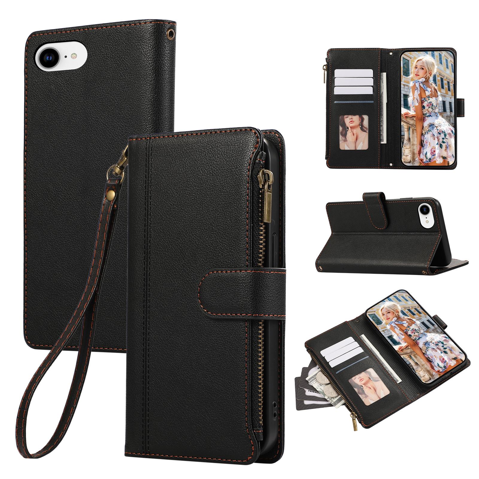 For iPhone 16e Case Multi Card Slots Zipper Leather Phone Cover with Wrist Strap Black
For iPhone 16e Case Multi Card Slots Zipper Leather Phone Cover with Wrist Strap Black