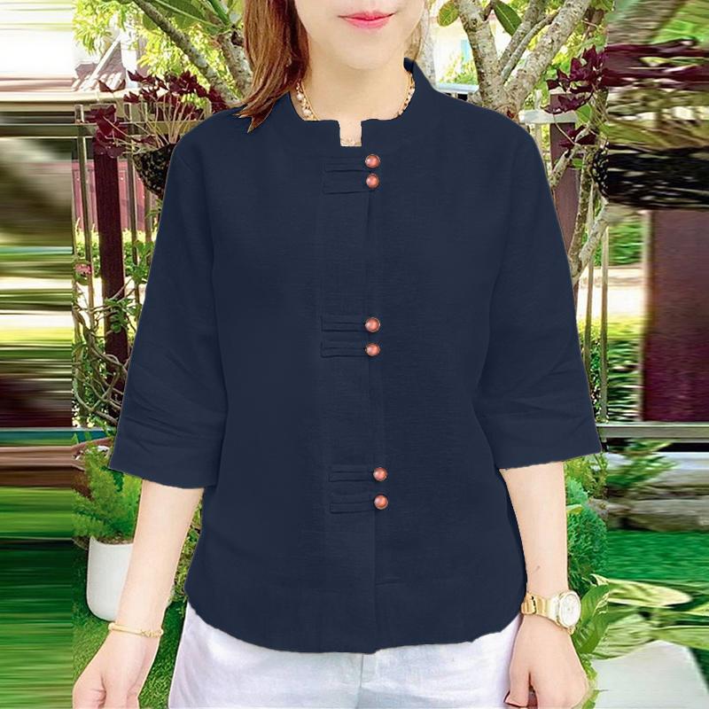 ZANZEA Женская повседневная блузка в стиле ретро с воротником-стойкой и рукавами 3/4, однотонная 4XL темно-синий
ZANZEA Женская повседневная блузка в стиле ретро с воротником-стойкой и рукавами 3/4, однотонная 4XL темно-синий