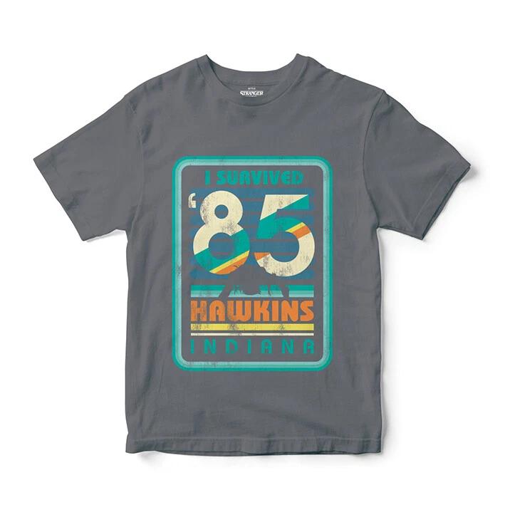 Stranger Things T-Shirt (I Survived 85), Grey Short Sleeve, 5 Sizes, Official XL
Stranger Things T-Shirt (I Survived 85), Grey Short Sleeve, 5 Sizes, Official XL