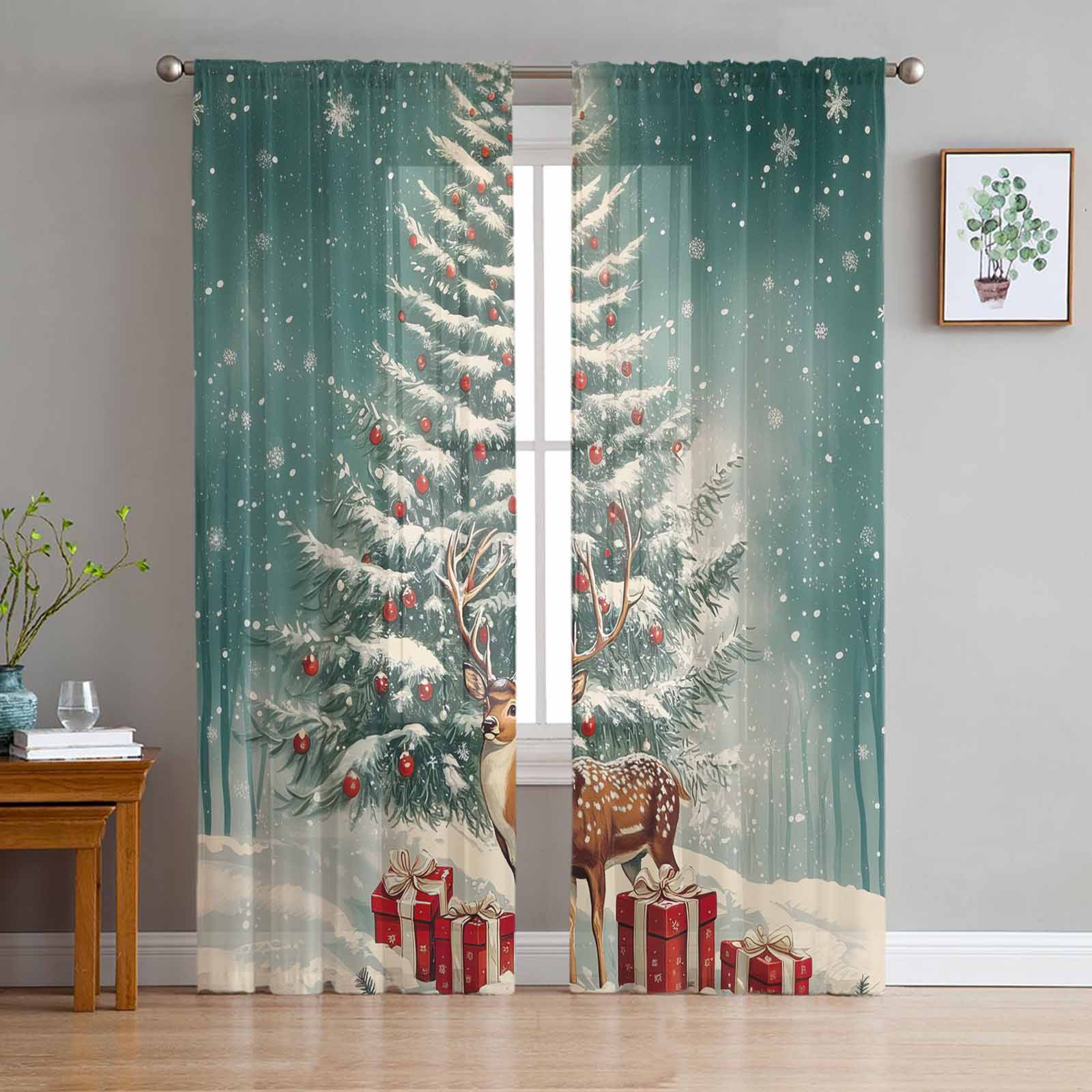 Christmas Deer Snowflakes Curtains For Living Room Bedroom Home Decoration Window Voile Tulle Curtain Drapes W135 x H114cm
Christmas Deer Snowflakes Curtains For Living Room Bedroom Home Decoration Window Voile Tulle Curtain Drapes W135 x H114cm