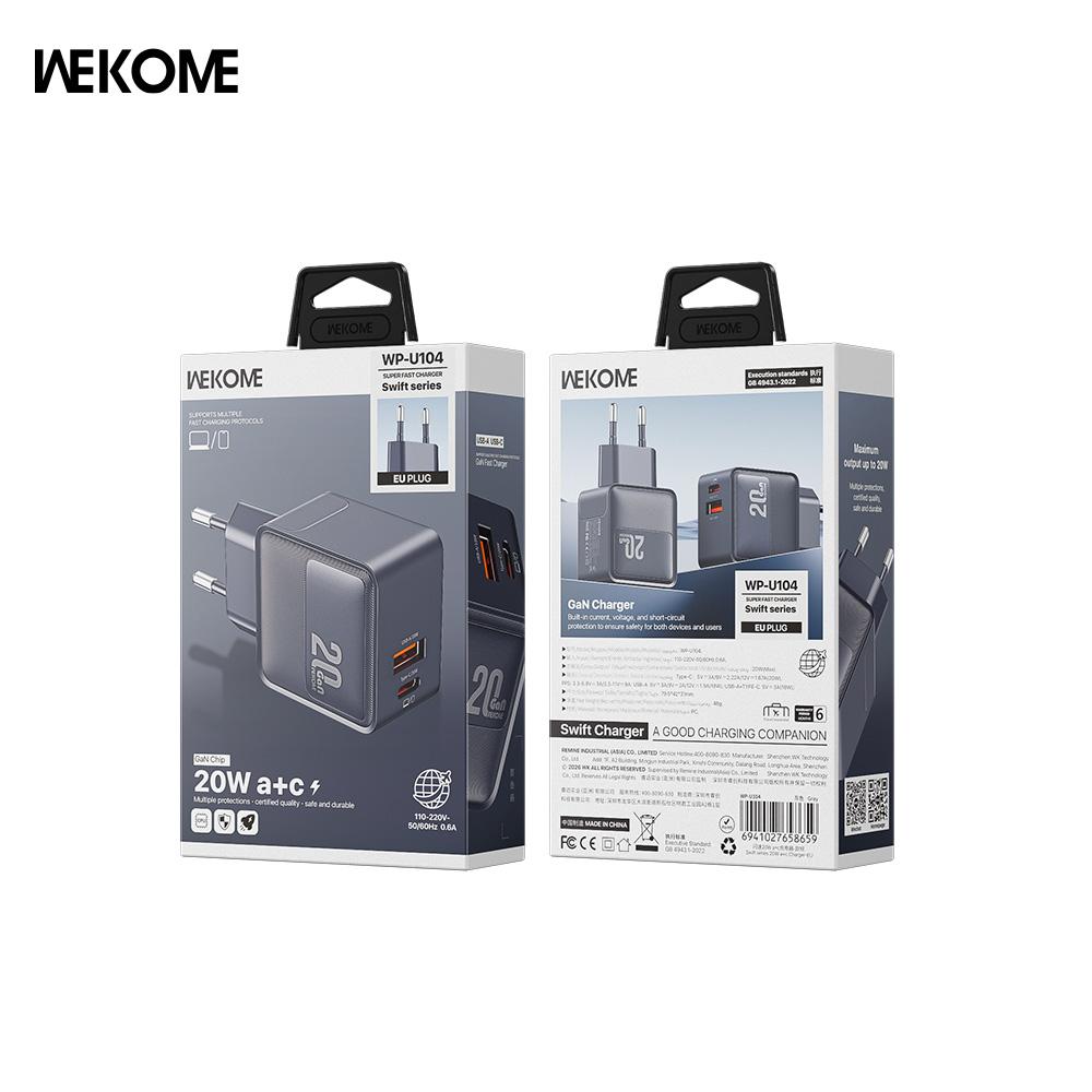 WEKOME 20Wa+C Flash Charger WP-U104 (European Standard) supports multiple fast charging protocols. 20W eu чорний
WEKOME 20Wa+C Flash Charger WP-U104 (European Standard) supports multiple fast charging protocols. 20W eu чорний