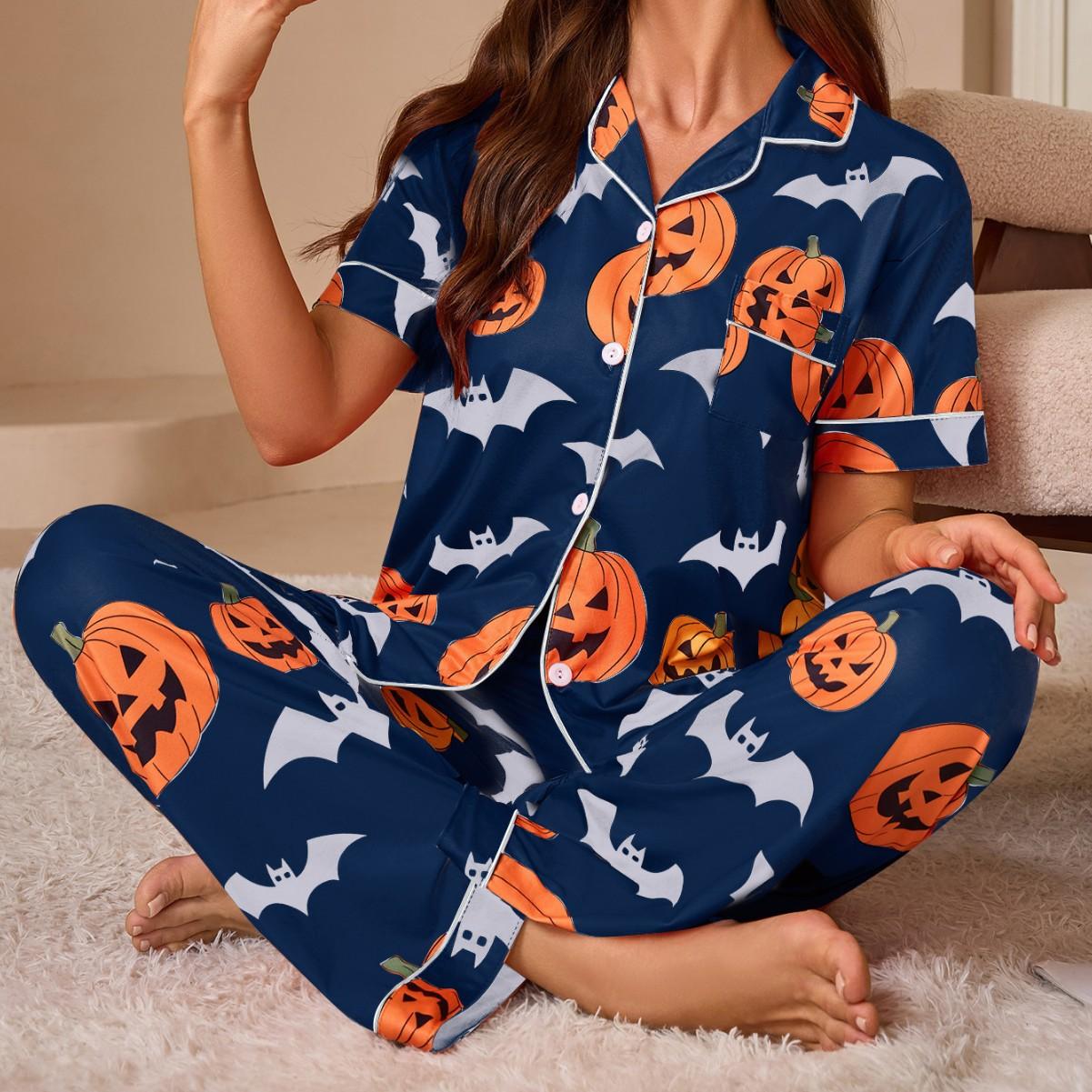 summer autumn Women black Pajamas Set Two piece Sleepwear Soft Loungewear Button-Down Pajama Women funny Halloween print Pijama Homewear Sets XL фіолетовий
summer autumn Women black Pajamas Set Two piece Sleepwear Soft Loungewear Button-Down Pajama Women funny Halloween print Pijama Homewear Sets XL фіолетовий