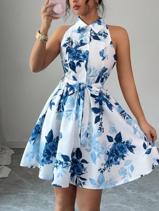European and American summer new women s print waist sleeveless shirt dress vacation skirt S
European and American summer new women s print waist sleeveless shirt dress vacation skirt S
