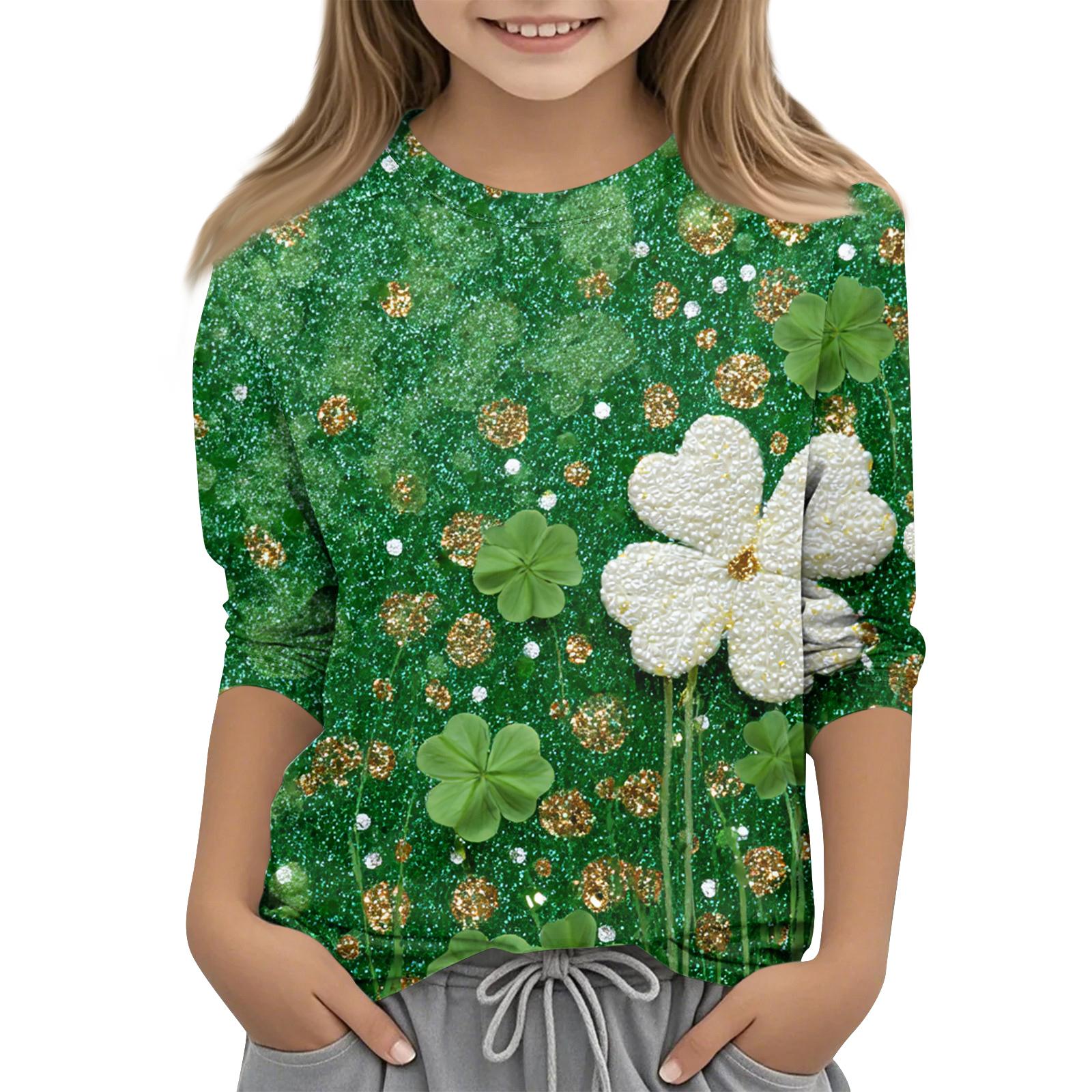 St. Patrick s Day Print Tops For Youth Girls 4-11 Years Round Neck 3/4 Sleeves T-Shirts Trendy Tops Outfit Tees 160
St. Patrick s Day Print Tops For Youth Girls 4-11 Years Round Neck 3/4 Sleeves T-Shirts Trendy Tops Outfit Tees 160