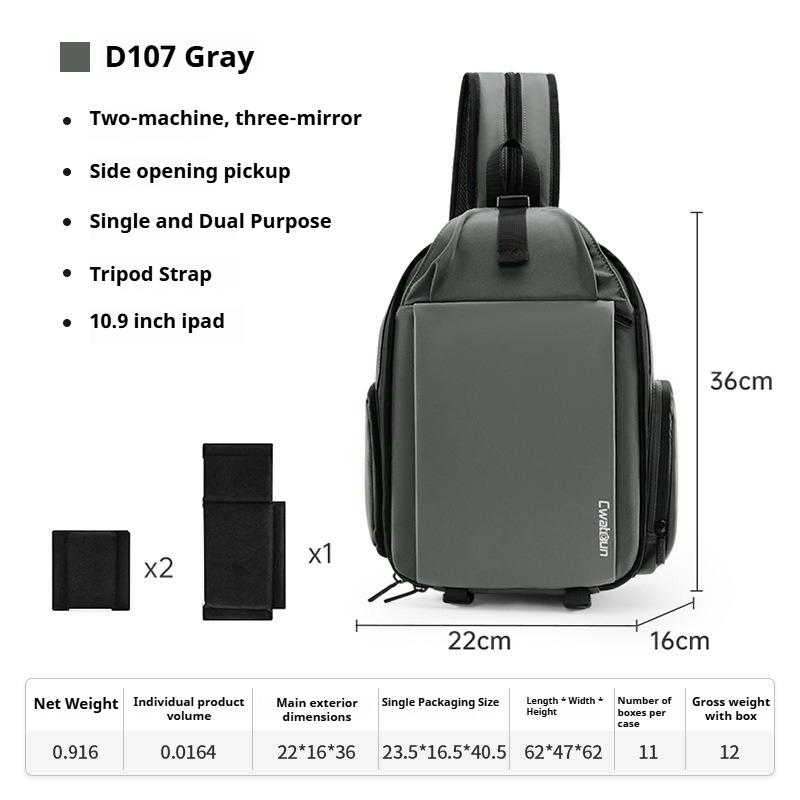 Shoulder Crossbody Camera Bag Anti-Splash Fabric 420D Twill SLR Micro-Single Camera Backpack Photography Bag D107 grey
Shoulder Crossbody Camera Bag Anti-Splash Fabric 420D Twill SLR Micro-Single Camera Backpack Photography Bag D107 grey
