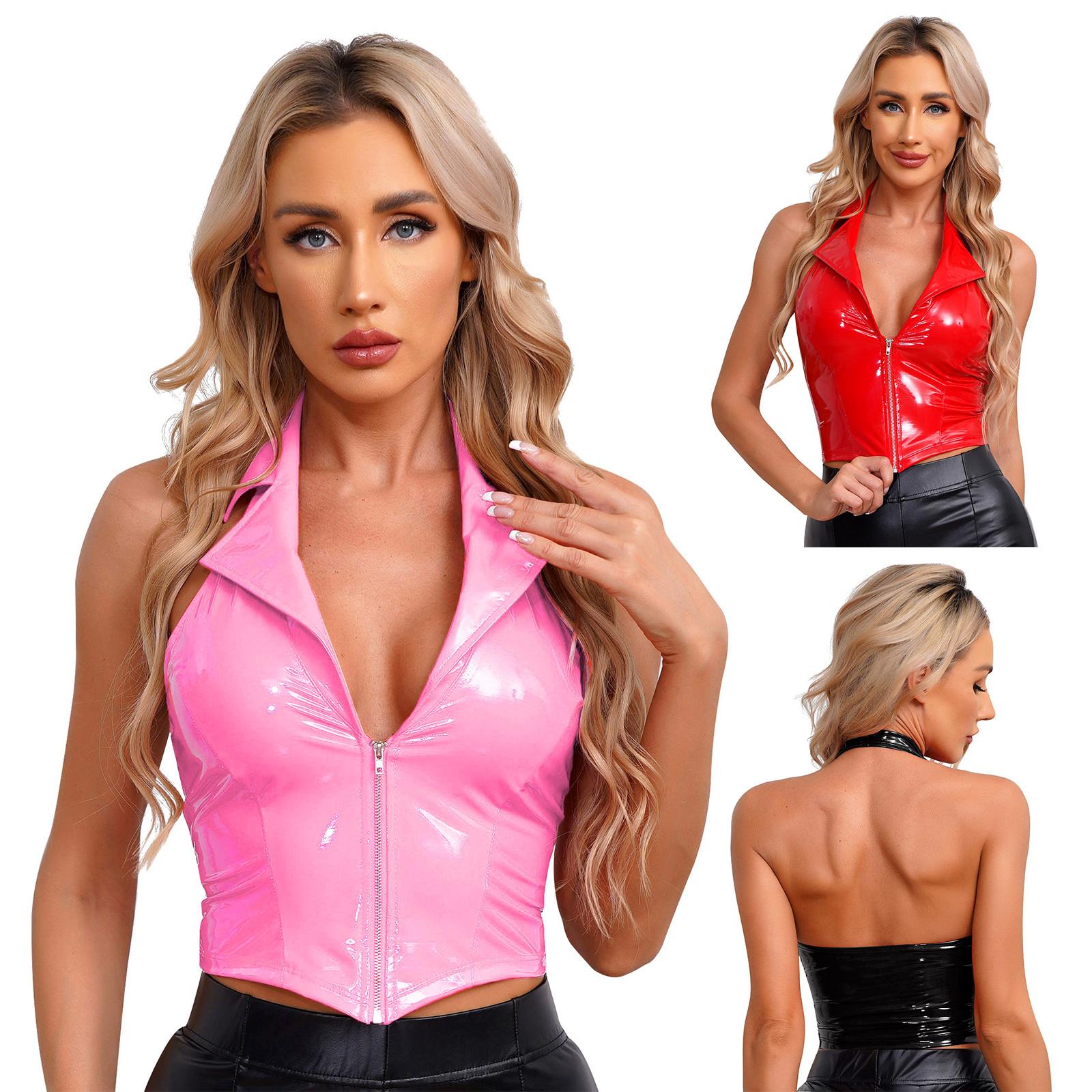 Womens Shiny Patent Leather Vest Halter Neck Notch Lapel Backless Design Deep V Neckline Front Zipper Slim Waistcoat for Nightclub Parties 4XL червоний
Womens Shiny Patent Leather Vest Halter Neck Notch Lapel Backless Design Deep V Neckline Front Zipper Slim Waistcoat for Nightclub Parties 4XL червоний