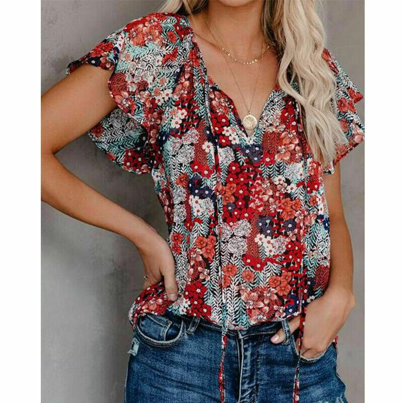V Summer Womens Neck Short Sleeve T Shirt Floral Print Casual Blouse Loose Tops M красный
V Summer Womens Neck Short Sleeve T Shirt Floral Print Casual Blouse Loose Tops M красный