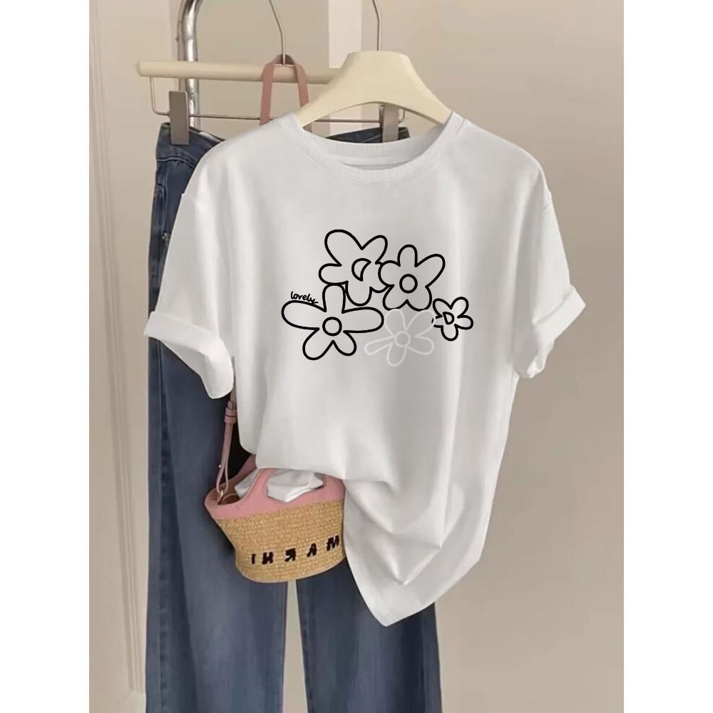 Spring and Summer Casual Women S Tops Hand-Painted Style with Lovely Floral Prints Round Neck Sleeve T-Shirt Clothes S
Spring and Summer Casual Women S Tops Hand-Painted Style with Lovely Floral Prints Round Neck Sleeve T-Shirt Clothes S