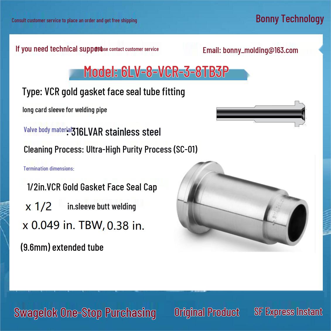 6LV-8-VCR-3-8TB3P Swagelok 316L VAR VCR Long Ferrule Tube to Butt Weld Fitting
6LV-8-VCR-3-8TB3P Swagelok 316L VAR VCR Long Ferrule Tube to Butt Weld Fitting