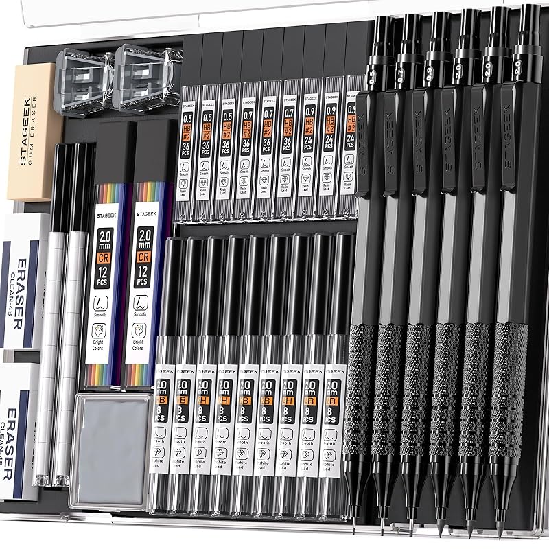STAGEEK 6pcs Art Metal Mechanical Pencil Set, 3pcs Art Drafting Pencils (0.5, 0.7, 0.9MM) & 3pcs Mechanical Drawing Pencils (2MM) with 384 Leads (6B,
STAGEEK 6pcs Art Metal Mechanical Pencil Set, 3pcs Art Drafting Pencils (0.5, 0.7, 0.9MM) & 3pcs Mechanical Drawing Pencils (2MM) with 384 Leads (6B,