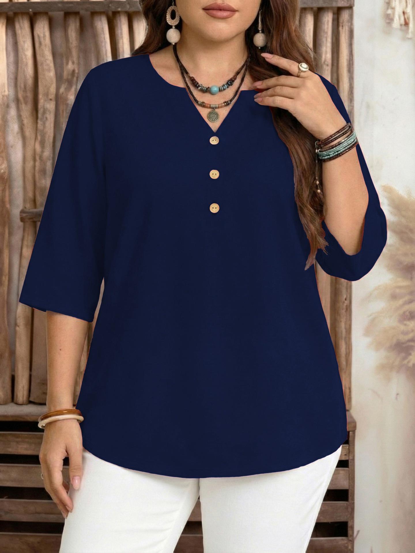 European & American Plus Size V-Neck Solid Color Loose Shirt for Spring/Autumn 2026 5XL темно-синий
European & American Plus Size V-Neck Solid Color Loose Shirt for Spring/Autumn 2026 5XL темно-синий