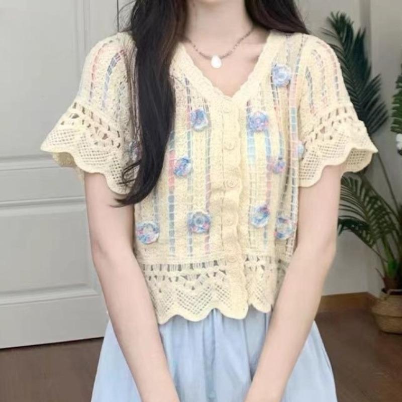 Women s Hollowed Out Cardigan 3D Flower Design Short Sleeved Famale Loose V-neck Knitted Sweater Summer Casual Fashionable Ladies Top One Size жовтий
Women s Hollowed Out Cardigan 3D Flower Design Short Sleeved Famale Loose V-neck Knitted Sweater Summer Casual Fashionable Ladies Top One Size жовтий