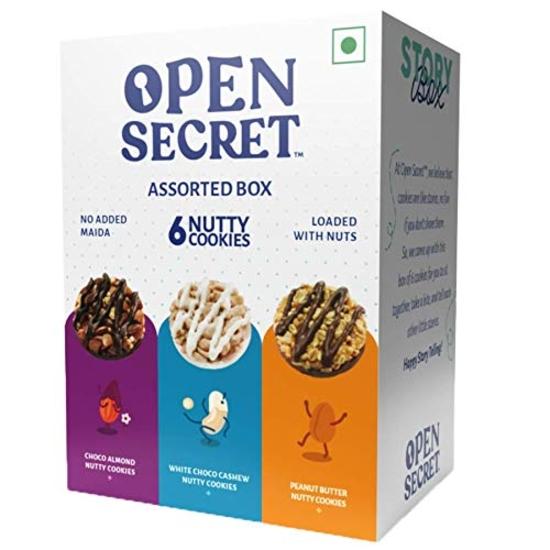 Open Secret Multi Flavor Assorted Story Box with Choco Almond, White Choco Cashew & Peanut Butter Nutty Cookies | 6 Cookies, 75g
Open Secret Multi Flavor Assorted Story Box with Choco Almond, White Choco Cashew & Peanut Butter Nutty Cookies | 6 Cookies, 75g