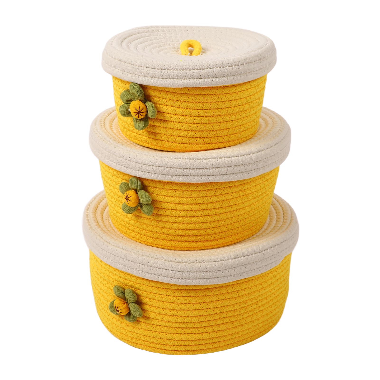 3Pcs Cotton Rope Baskets Round Different Sizes Lid Handle Bright Color Woven Storage Baskets for Bedroom Family
3Pcs Cotton Rope Baskets Round Different Sizes Lid Handle Bright Color Woven Storage Baskets for Bedroom Family