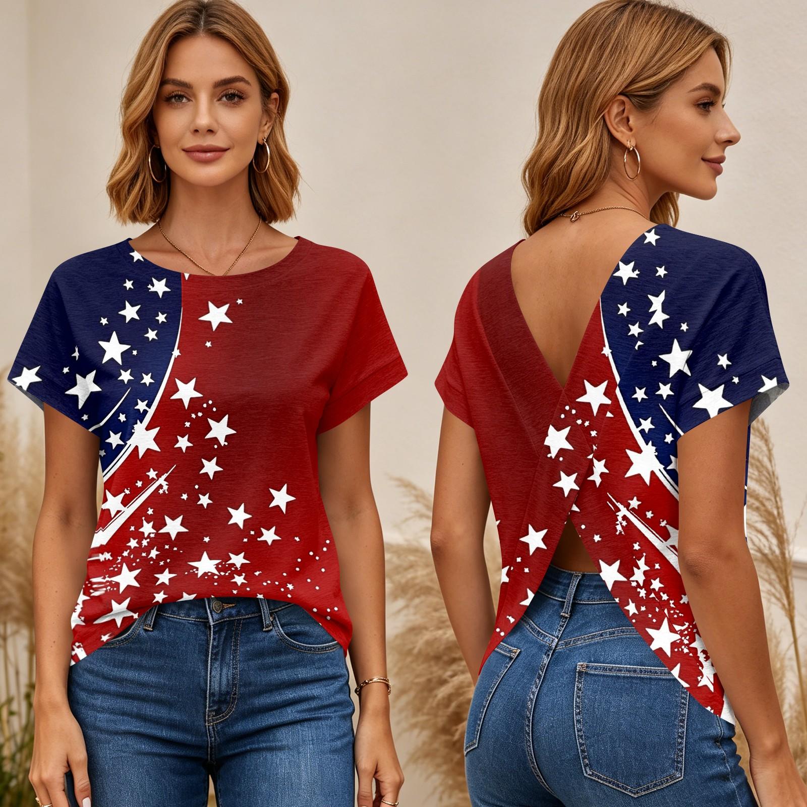 Women s Short Sleeve Cross Back T Shirt Independence Day Print Tee Top Casual Lightweight Summer Blouse XL винний
Women s Short Sleeve Cross Back T Shirt Independence Day Print Tee Top Casual Lightweight Summer Blouse XL винний