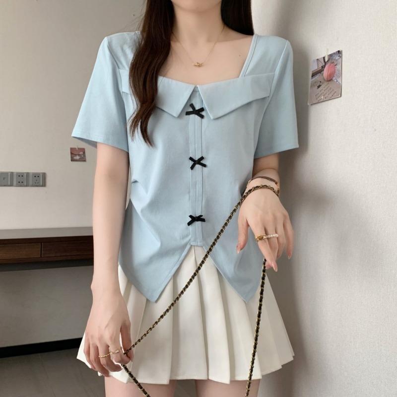 Summer Women Square Neck Bow Decor Short Sleeve Blue Blouse Casual Shirt L синій
Summer Women Square Neck Bow Decor Short Sleeve Blue Blouse Casual Shirt L синій