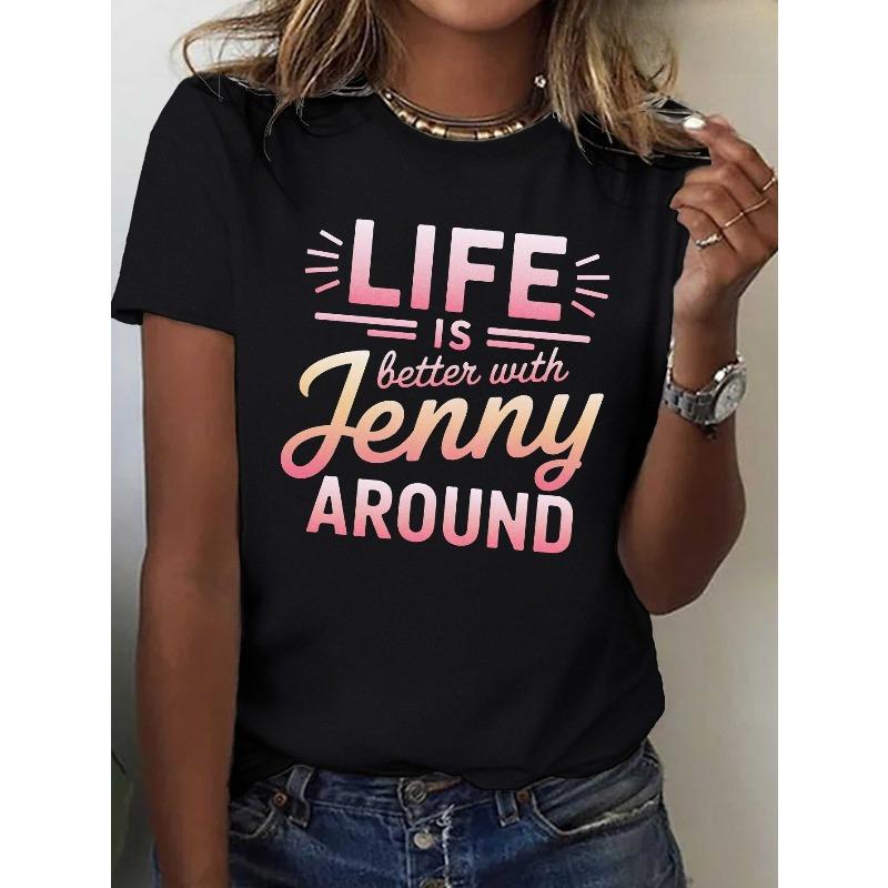 European sizes Life Is Better with Jenny Women s T-Shirt - White Short Sleeve Casual Top with Pink & Beige Slogan Print, Comfort Fit Round Neck 4XL чорний
European sizes Life Is Better with Jenny Women s T-Shirt - White Short Sleeve Casual Top with Pink & Beige Slogan Print, Comfort Fit Round Neck 4XL чорний