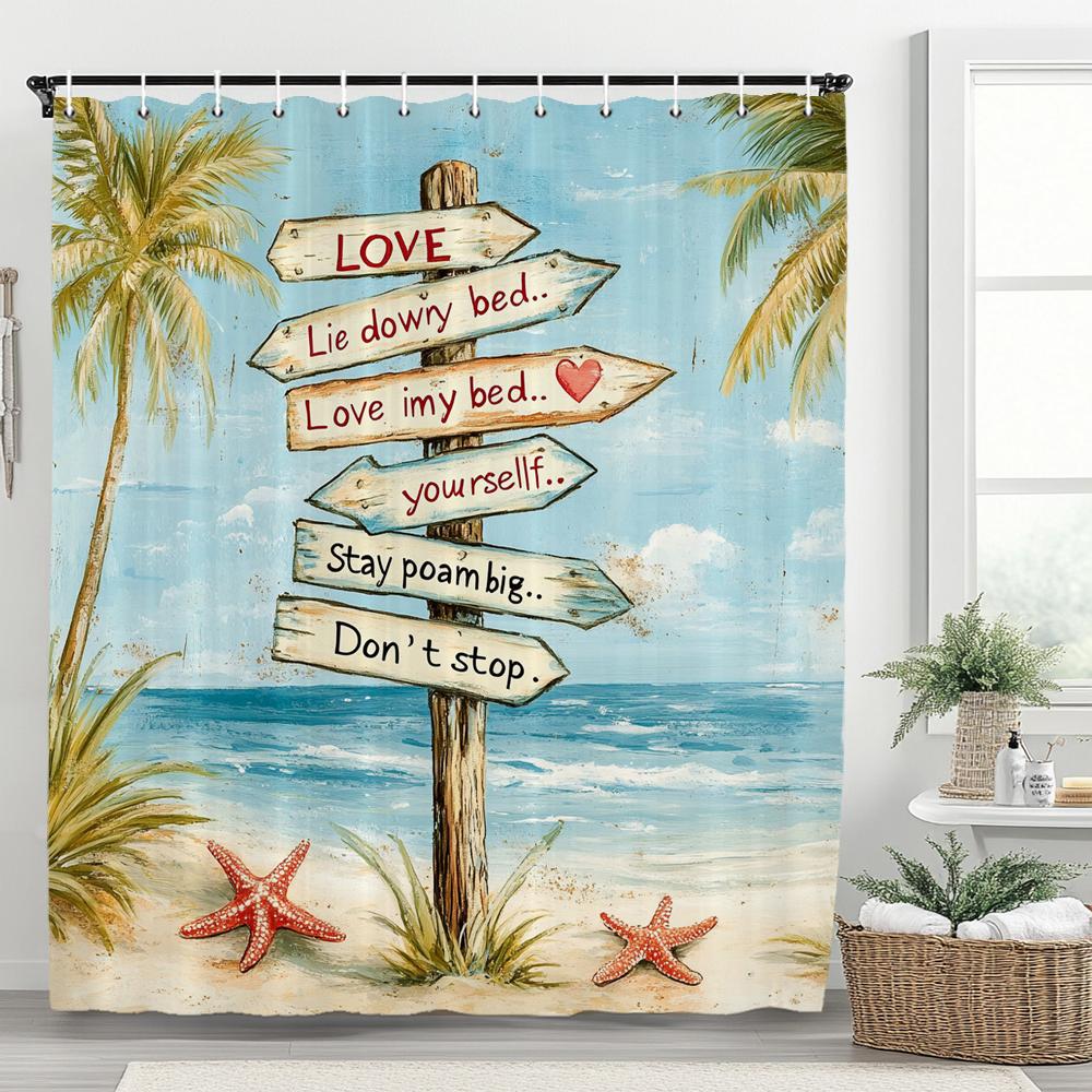 Cartoon Ocean Signage Coconut Tree Beach Scenery Shower Curtain, Bathroom Decorative Shower Curtain, Home Curtain With Hooks W60H190(CM)-1 Pcs
Cartoon Ocean Signage Coconut Tree Beach Scenery Shower Curtain, Bathroom Decorative Shower Curtain, Home Curtain With Hooks W60H190(CM)-1 Pcs