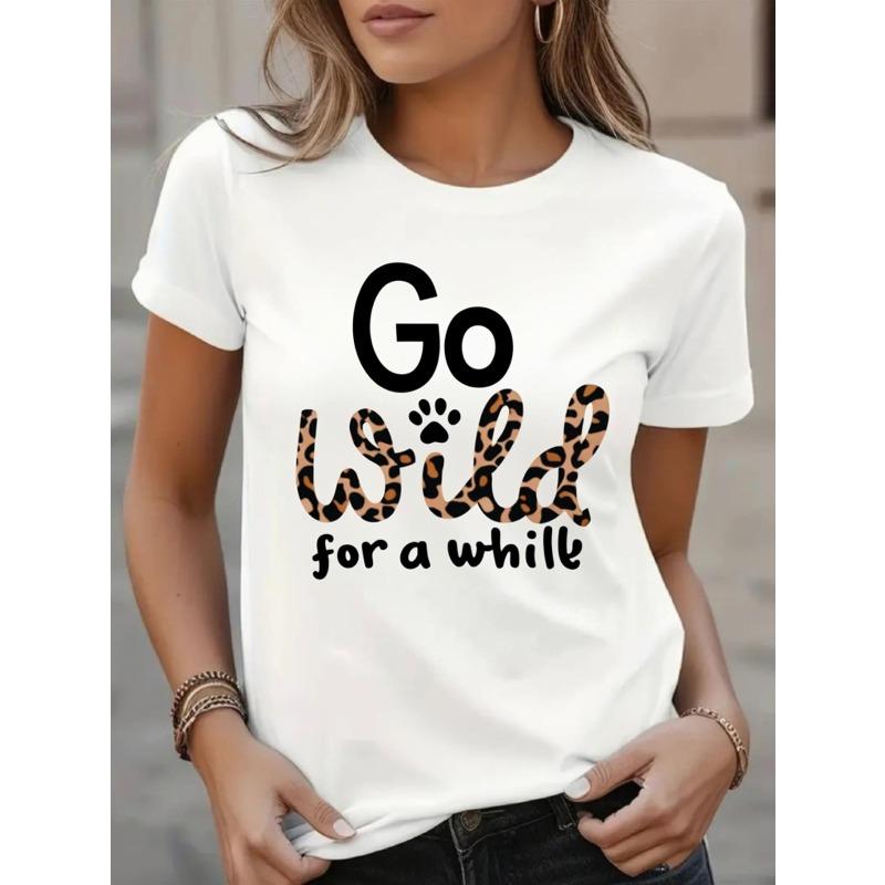 European Size Womens White Short Sleeve Round Neck T Shirt with Go Wild for A While Leopard Print Letter Print Casual Daily Summer Top 4XL білий
European Size Womens White Short Sleeve Round Neck T Shirt with Go Wild for A While Leopard Print Letter Print Casual Daily Summer Top 4XL білий