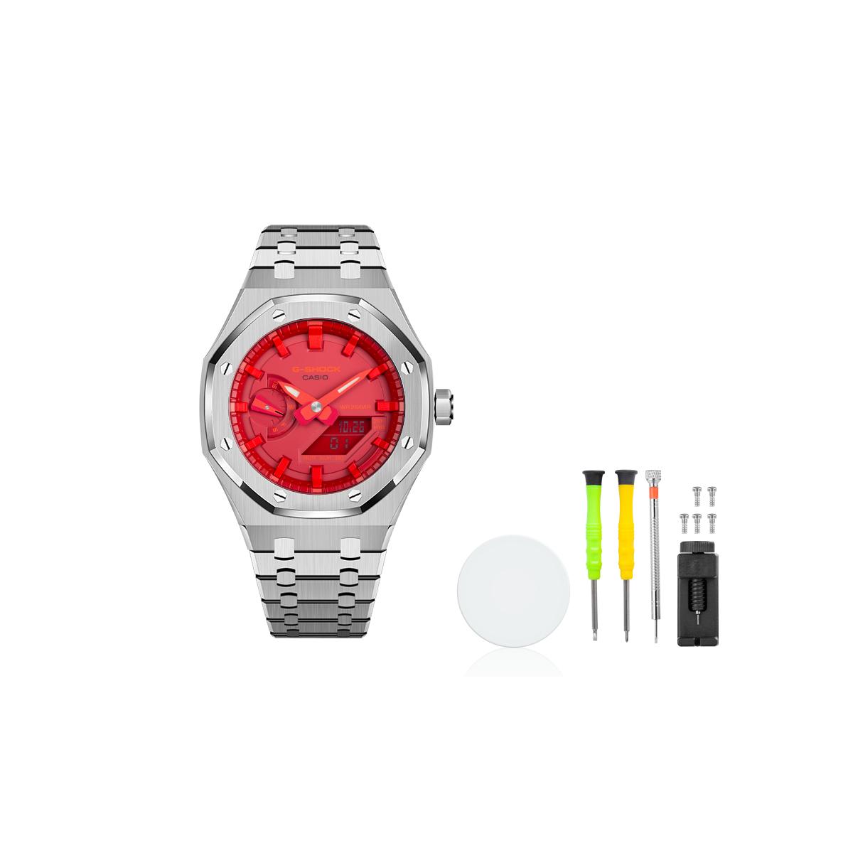 CASIO Men Liquid Crystal/Analog Dual Display Series Red Watch GA-2100-4A-P03 Full Metallic Silver
CASIO Men Liquid Crystal/Analog Dual Display Series Red Watch GA-2100-4A-P03 Full Metallic Silver
