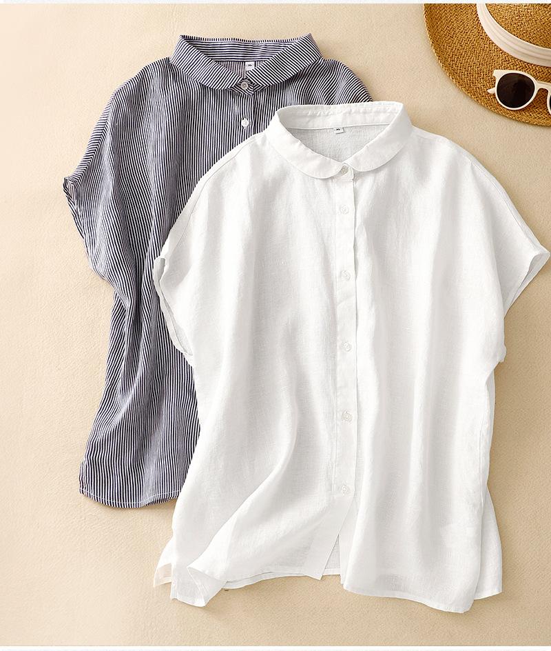 Summer Simple Cotton Linen Short Sleeve Striped Women s Shirt Loose Tops Female Blouses M
Summer Simple Cotton Linen Short Sleeve Striped Women s Shirt Loose Tops Female Blouses M