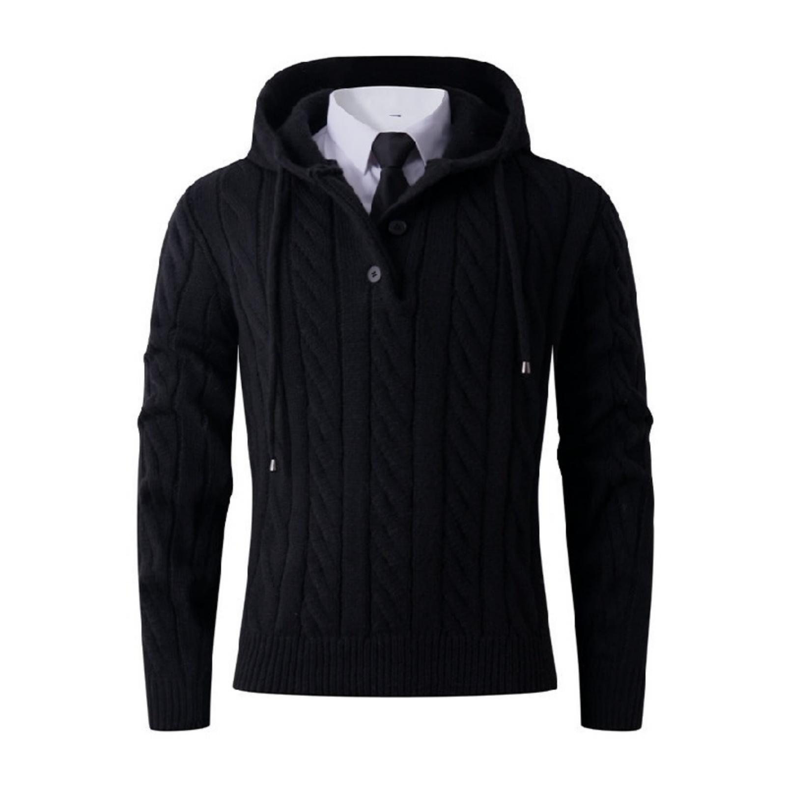 Men s Solid-color Casual Long-sleeved Hooded Pullover, Men s Button Collar Embossed Texture Warm Knitted Sweater XXL чёрный
Men s Solid-color Casual Long-sleeved Hooded Pullover, Men s Button Collar Embossed Texture Warm Knitted Sweater XXL чёрный