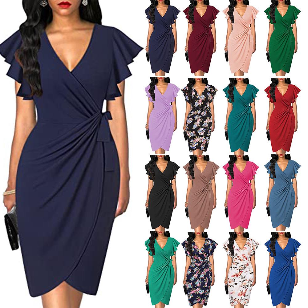 European and American V-Neck Print Ruffle Short Sleeve Bodycon Dress with Drawstring Waist S
European and American V-Neck Print Ruffle Short Sleeve Bodycon Dress with Drawstring Waist S