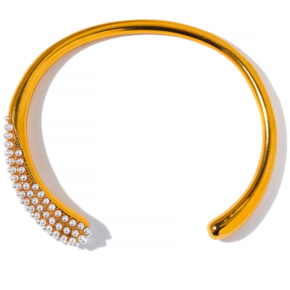 Yhpup Elegant Imitation Pearls Geometric Stainless Steel 18K Gold Color Cuff Bracelet Bangle Personalized Texture Jewelry Gift
Yhpup Elegant Imitation Pearls Geometric Stainless Steel 18K Gold Color Cuff Bracelet Bangle Personalized Texture Jewelry Gift