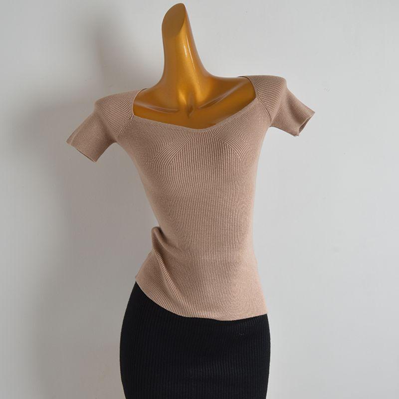 Foreign Trade Order Elegant Square Collar Slim fit Elastic Knitting Short sleeve T-shirt Top Women Summer Gyaru Sexy Tight Base Khaki XL
Foreign Trade Order Elegant Square Collar Slim fit Elastic Knitting Short sleeve T-shirt Top Women Summer Gyaru Sexy Tight Base Khaki XL