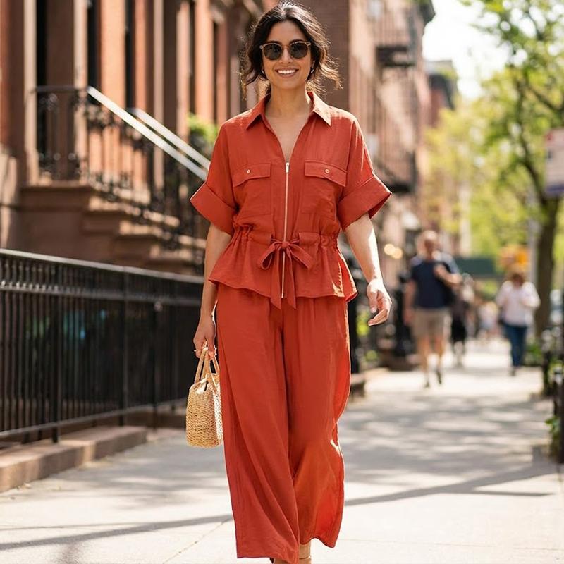 Women Fashion 2 Piece Set Solid Front Zipper Shirts & Vintage High Elastic Waist Trousers Feamle Chic Lady Pants Sets XL
Women Fashion 2 Piece Set Solid Front Zipper Shirts & Vintage High Elastic Waist Trousers Feamle Chic Lady Pants Sets XL