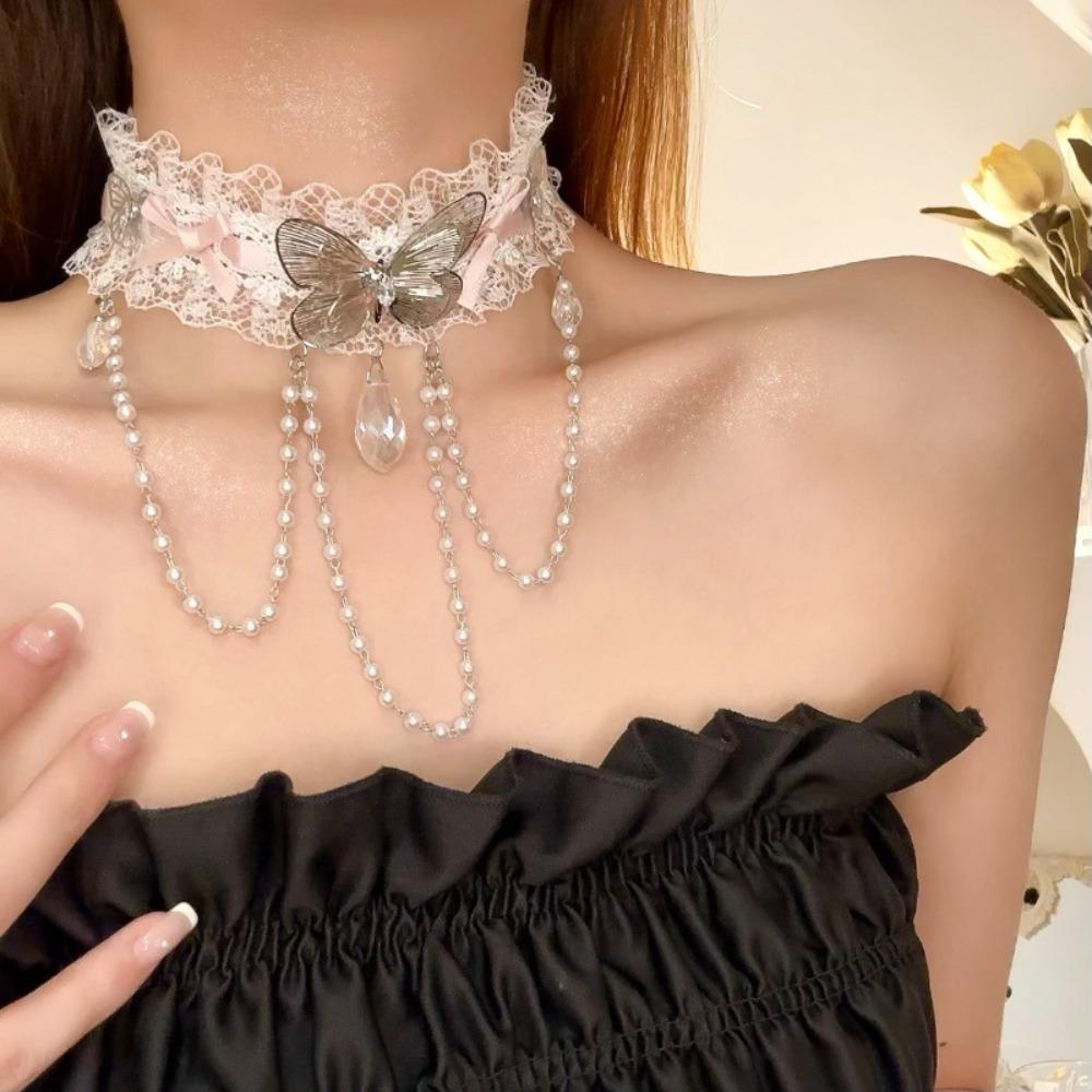 Pearl Tassel Lace Bow Choker Crystal Butterfly Necklace Sweet Rhinestone Pendant Necklace Ladies білий
Pearl Tassel Lace Bow Choker Crystal Butterfly Necklace Sweet Rhinestone Pendant Necklace Ladies білий