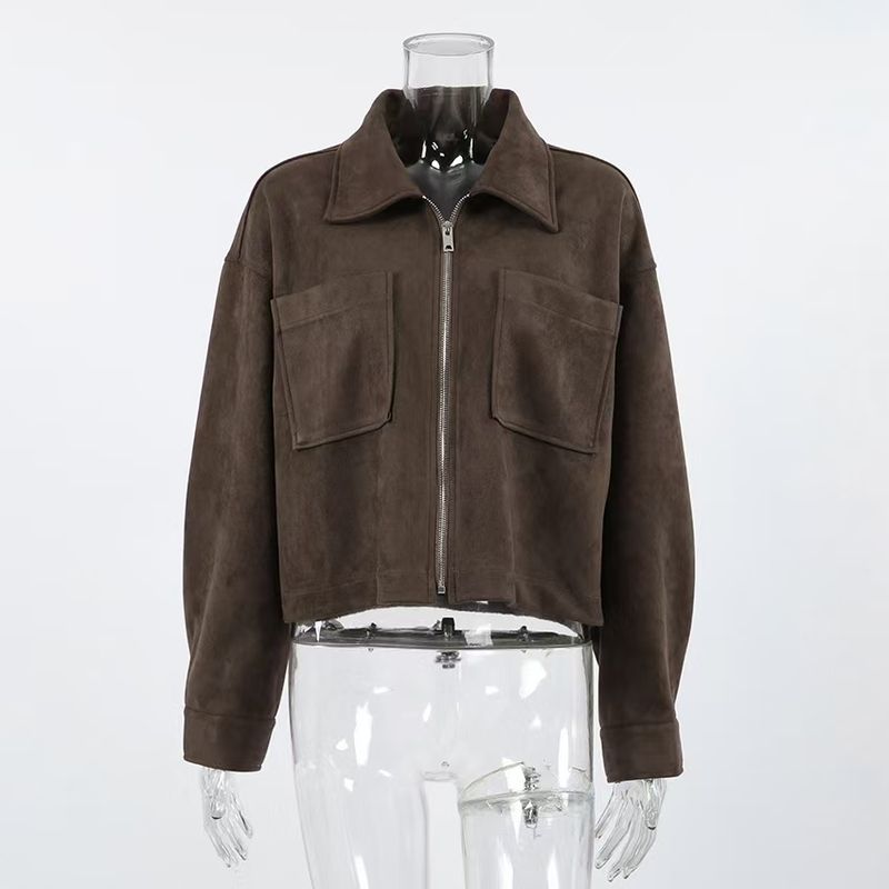 Western Style New Fashion Loose Lapel Long sleeve Short Zip-up Outerwear Top Loose Jacket Coat Brown L
Western Style New Fashion Loose Lapel Long sleeve Short Zip-up Outerwear Top Loose Jacket Coat Brown L