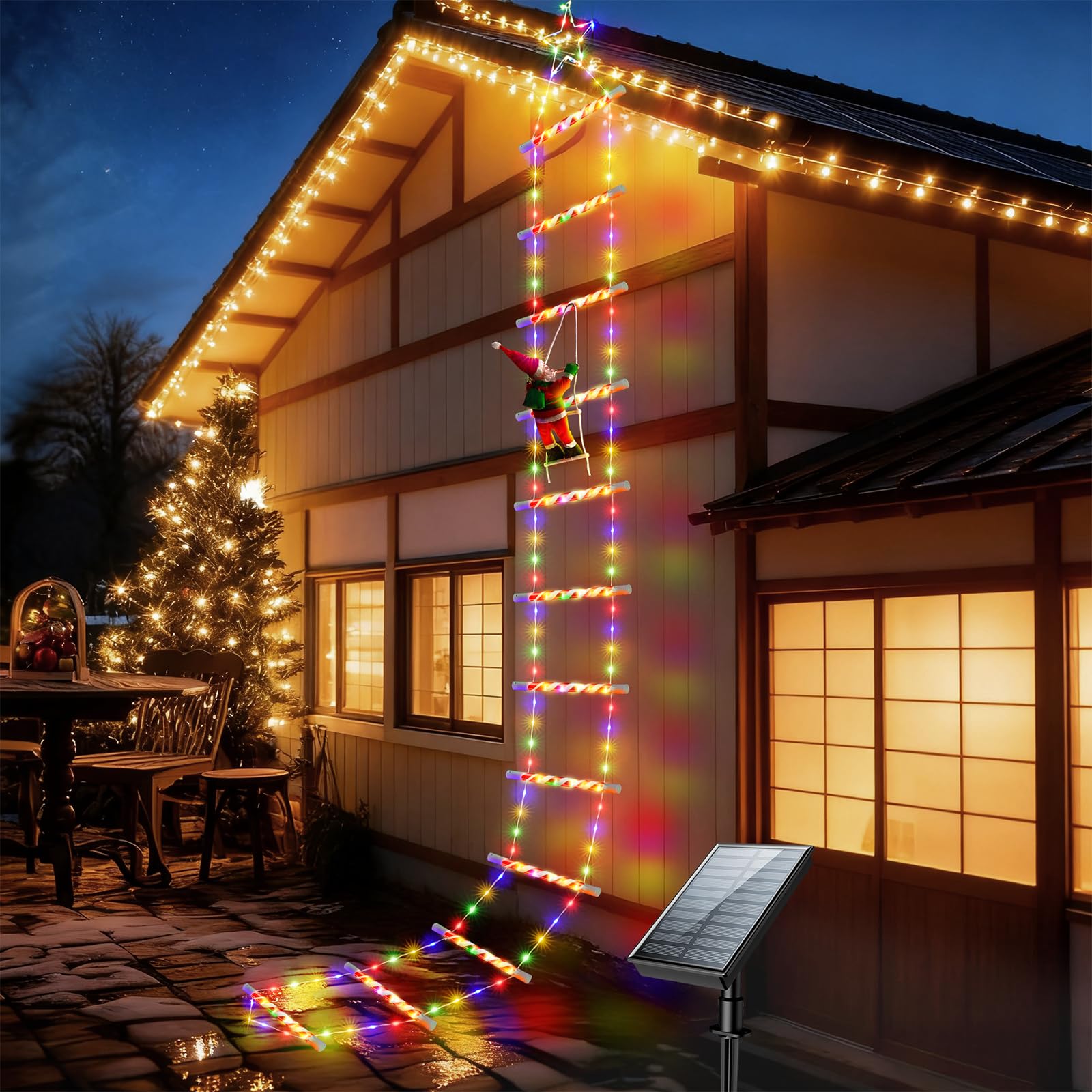 Пусть моя Рождественская Уличная Солнечная Водонепроницаемая Лестница Санта 10 Подсветка 1500 мАч Высокая Емкость Светодиодное Освещение Уличное Солнечное Освещение Веревка